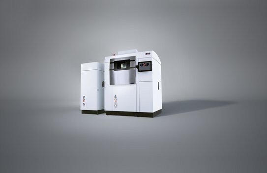EOS M 290 with Comfort Powder Module pro for contact-free powder handling when filling and emptying the machine